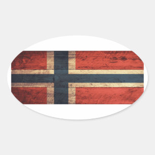 Wooden Norway Flag Oval Sticker