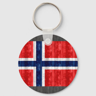 Wooden Norwegian Flag Key Ring