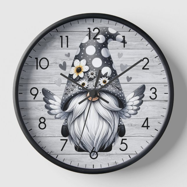 Wooden optic gray angel Wichtel Gnom Kitchen Wancl Clock (Front)
