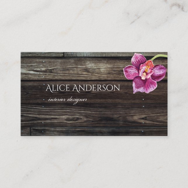 Wooden Orchid-Themed Interior Designer Business Card (Front)
