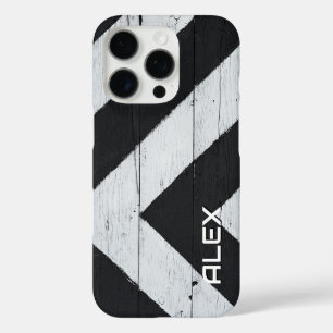Wooden Panel with Black and White Arrow Stripes iPhone 16 Pro Case