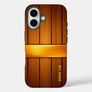 Wooden Panel with Golden Accent iPhone 16 Case