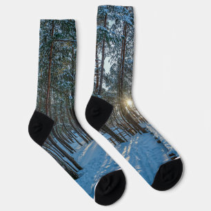 Wooden path across snowy winter socks