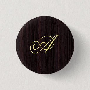 Wooden Pattern Monogram Handwritten Initials 3 Cm Round Badge