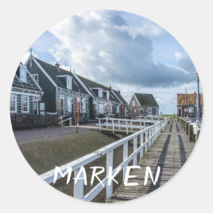 Wooden pier in Marken, Netherlands Classic Round Sticker