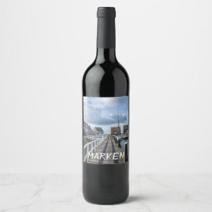 Wooden pier in Marken, Netherlands Wine Label