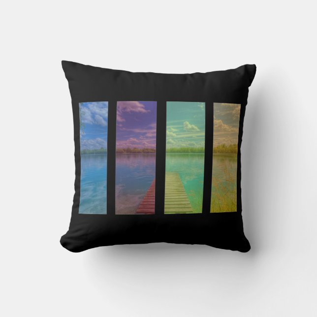 Wooden Pier over a Calm Lake Landscape Quadtrych Cushion (Front)
