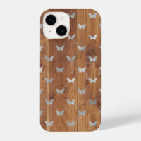 Wooden Planks & Silver Butterflies iPhone 14 Cases