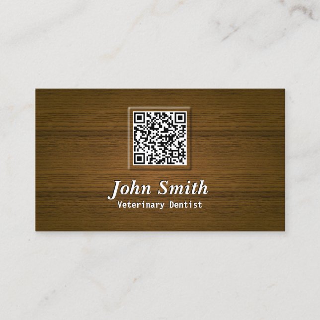 Wooden QR Code Veterinary Dentist Dental Office Business Card (Front)