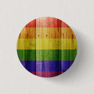 Wooden rainbow pride flag 3 cm round badge