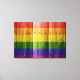 Wooden rainbow pride flag canvas print