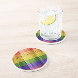 Wooden rainbow pride flag coaster