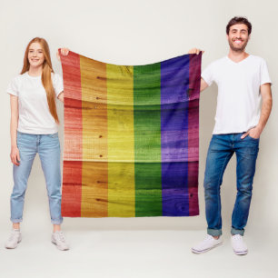Wooden rainbow pride flag fleece blanket