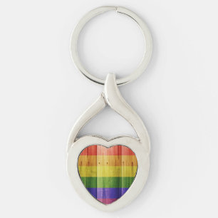 Wooden rainbow pride flag key ring