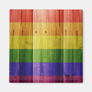Wooden rainbow pride flag magnet