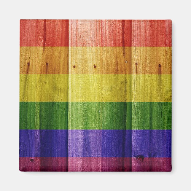 Wooden rainbow pride flag magnet (Front)