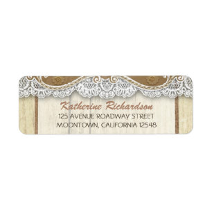 wooden return address labels with white lace