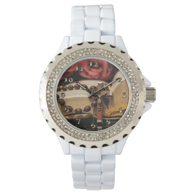 Wooden Rosary with Jesus on Cross Watch (Front)