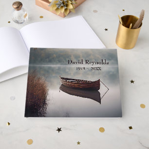 Wooden Row Boat On Still Water Guest Book