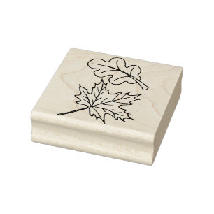Wooden Rubber Stamp - Acorn and Maple Leaves