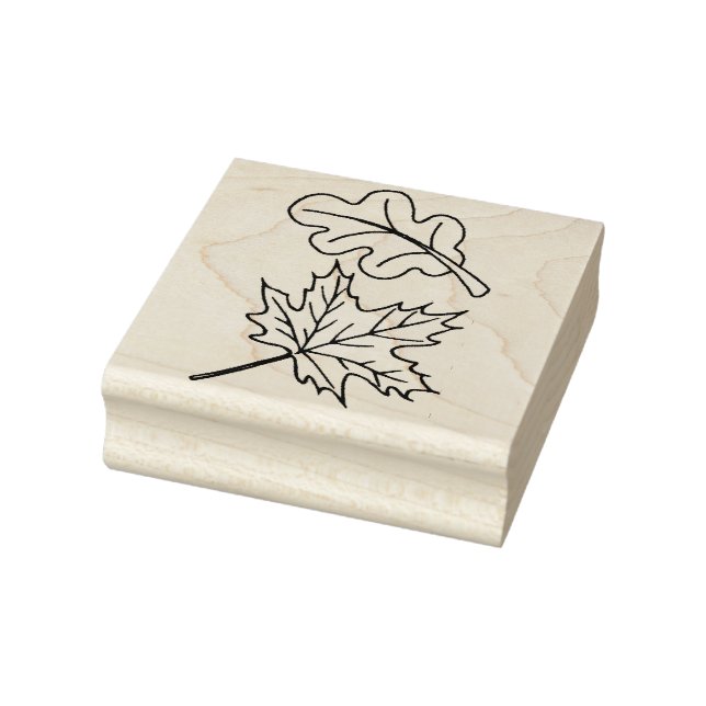 Wooden Rubber Stamp - Acorn and Maple Leaves (Stamp)
