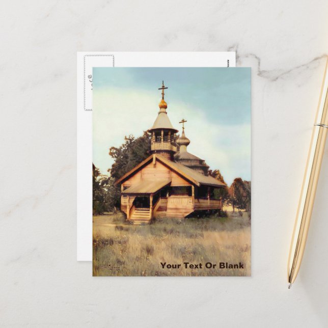 Wooden Russian Church Holiday Postcard (Front/Back In Situ)