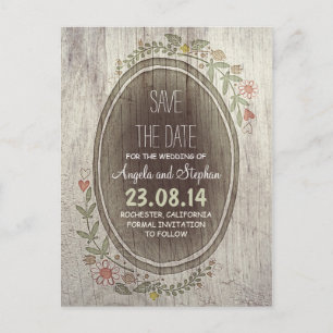 wooden rustic country save the date postcards