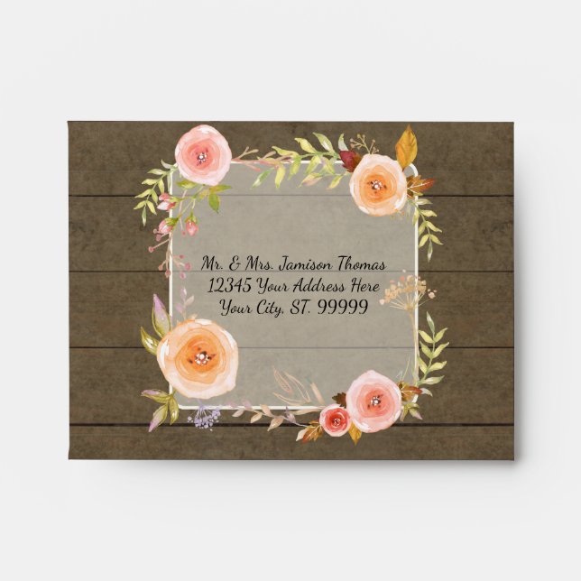 Wooden Rustic Elegant Painted Floral Wedding RSVP Envelope (Front)