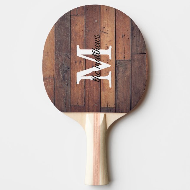 Wooden Rustic Farmhouse Monogram Name Ping Pong Paddle (Front)