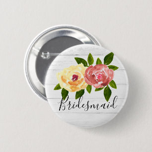 Wooden rustic floral bridesmaid gift pin button