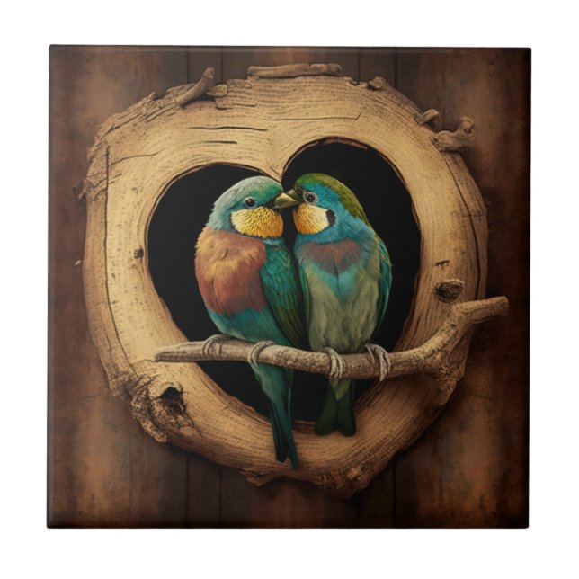 Wooden Rustic Lovebirds Tile (Front)