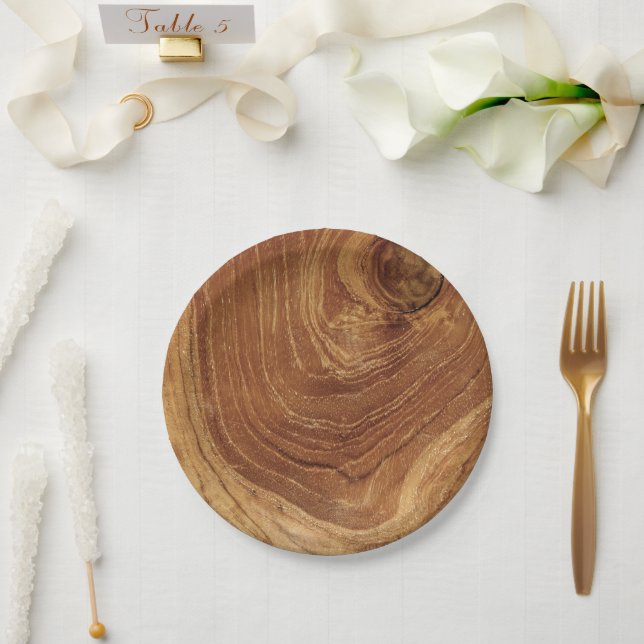 Wooden Rustic Teak Wood Texture Wood Grain Photo Paper Plate (Wedding)