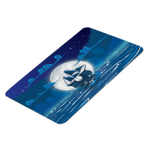 Wooden Sail ship voyage in the moonlight Magnet