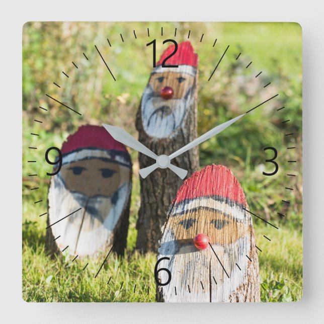Wooden Santa Claus Square Wall Clock (Front)