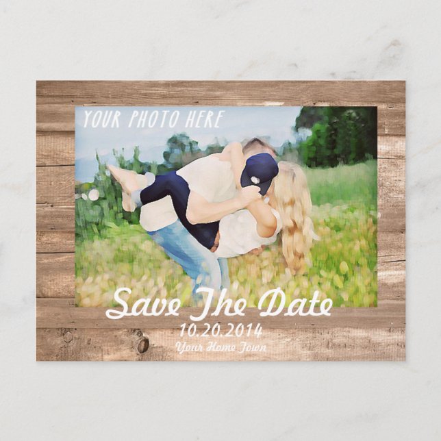 Wooden Save the date White Announcement Postcard (Front)