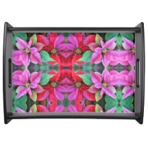 Wooden Serving Tray - Poinsettias