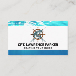 Wooden Ship Wheel Boating Fish and Poles Business Card