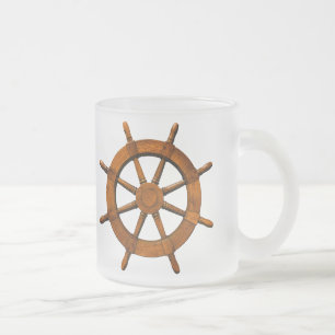 Wooden Ships Helm Frosted Glass Coffee Mug