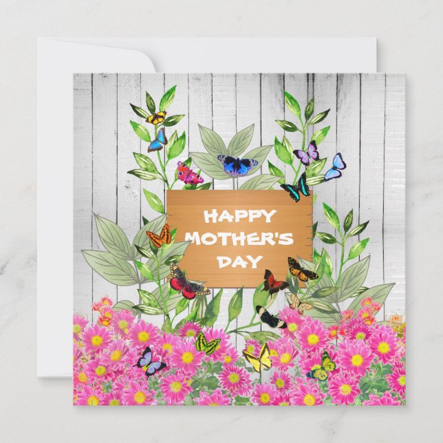 Wooden Sign and Butterfly Garden Mother's Day Card (Front)