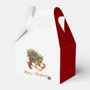 Wooden Sled Fir Branches Green & Red Plaid Favour Box