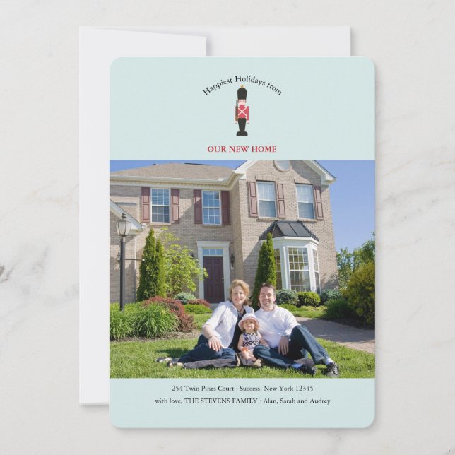 Wooden Soldier Photo Holiday Moving Card (Front)