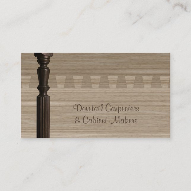 Wooden spindle and dovetail joint business card (Front)