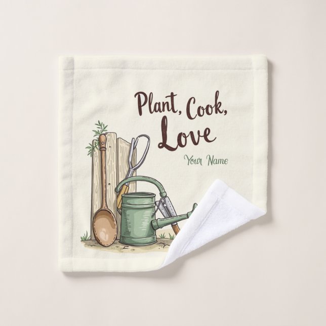 Wooden Spoon and Watering Can Rustic Kitchen Cloth (Wash Cloth)