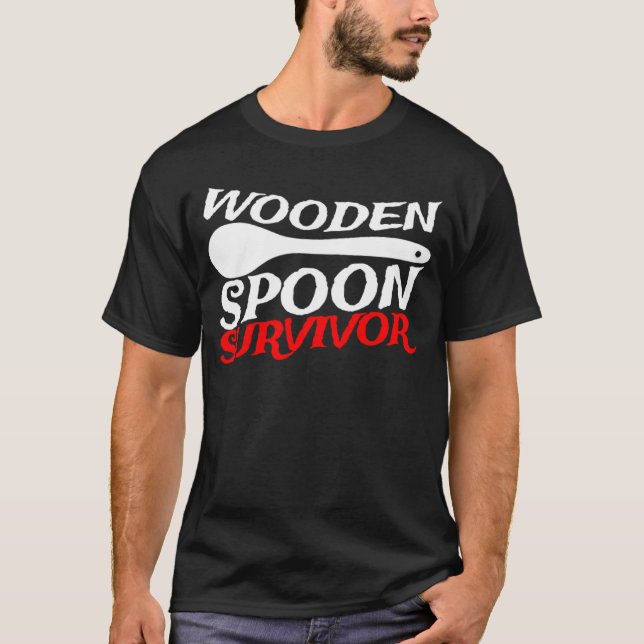 Wooden Spoon Survivor Adult Humour Quote T-Shirt (Front)