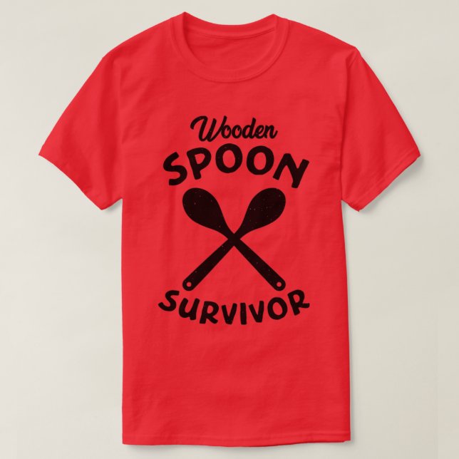Wooden Spoon Survivor Distressed Black Text T-Shirt (Design Front)