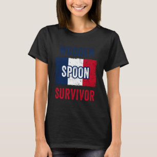 Wooden Spoon Survivor France Flag Funny Childhood  T-Shirt