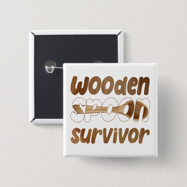 Wooden Spoon Survivor Funny Italian Fun Expression 15 Cm Square Badge (Front & Back)