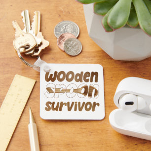 Wooden Spoon Survivor Funny Italian Fun Expression Key Ring