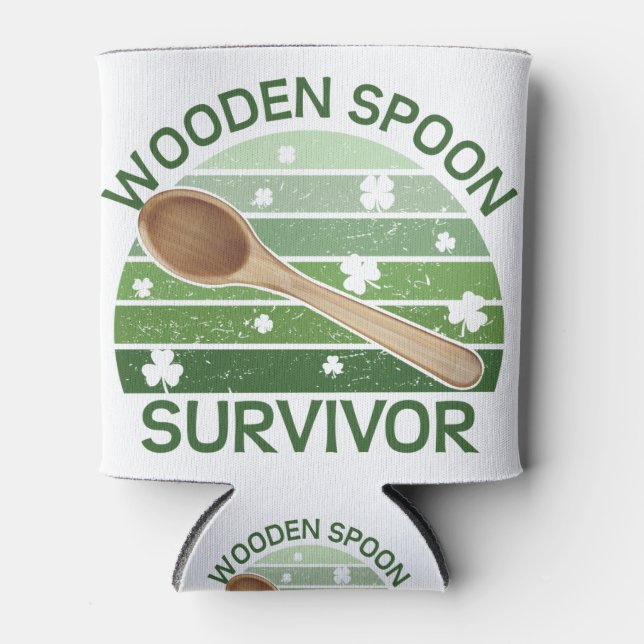Wooden Spoon Survivor Funny St Paddys day Design Can Cooler (Front)