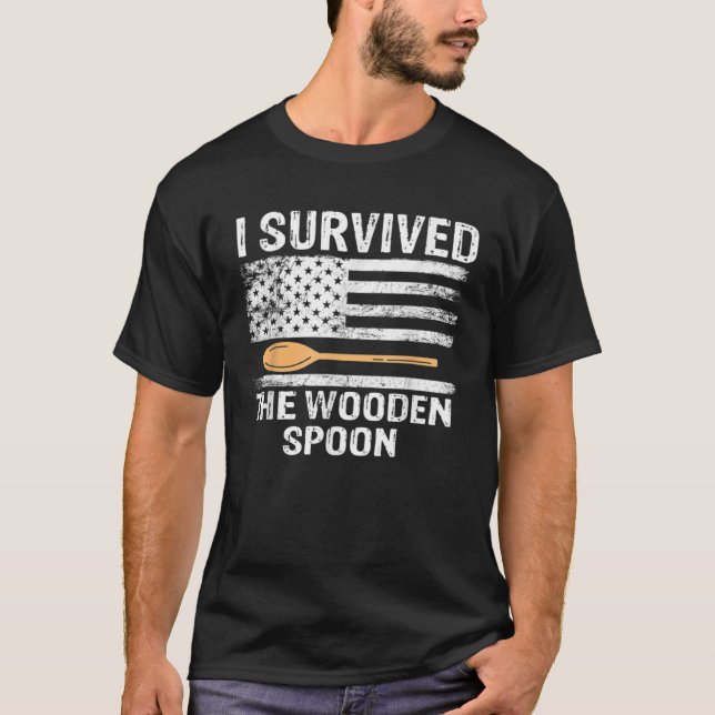 Wooden Spoon Survivor Retro Adult  Sarcastic T-Shirt (Front)